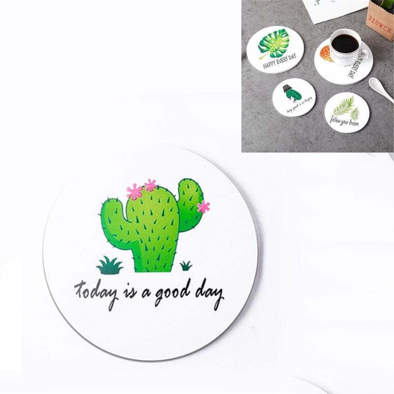 25 PCS Round Cartoon Non-slip Anti-scalding Coaster Creative Insulation Mat Cute Placemat, Size:L (Cactus)