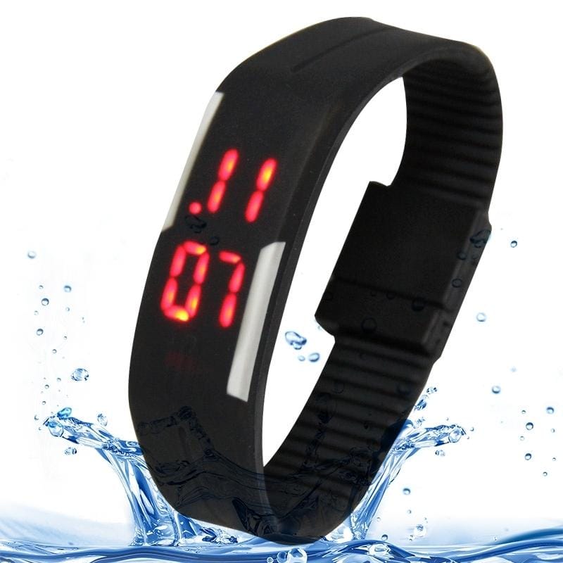 Fashion Waterproof Silicone Bracelet Watch with LED Display (Black)