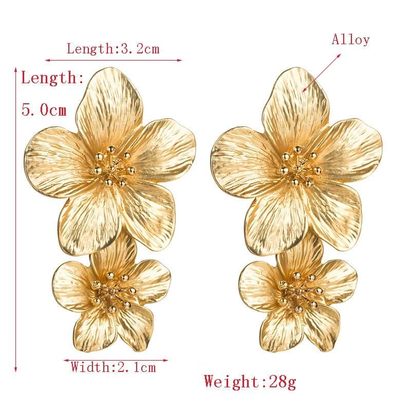 2 PCS Ladies Fashion Geometric Flower Earrings (Black)