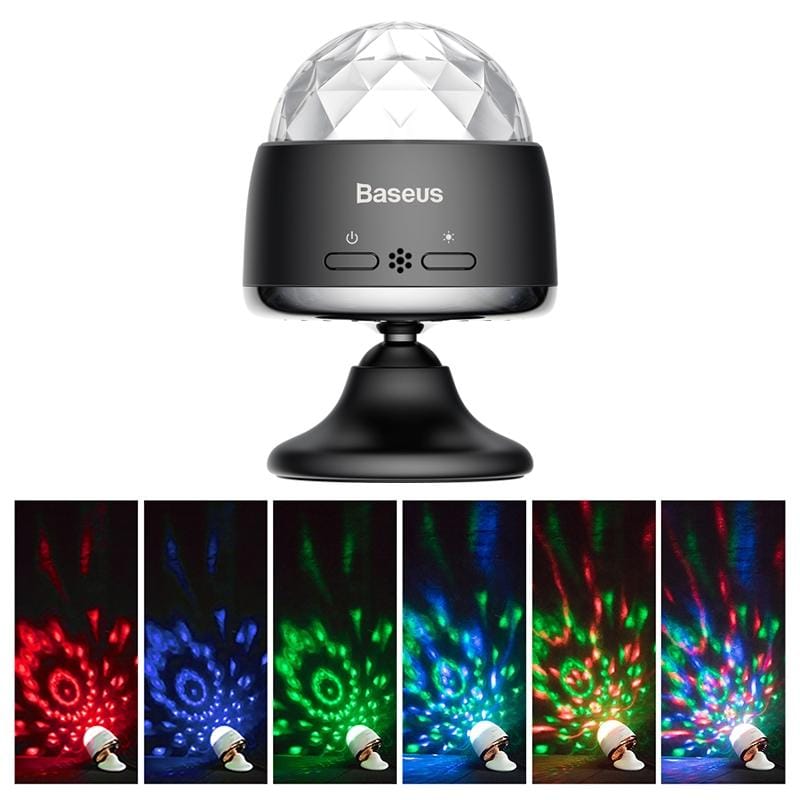 Baseus ACMQD-01 3W DC 5V Car Rotatable Voice Control Colorful Crystal Magic Ball Light (Black)