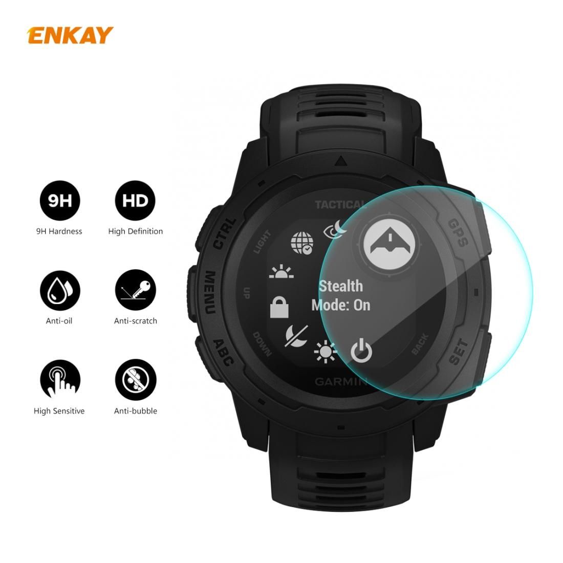 For Garmin Instinct Tactical ENKAY Hat-Prince 0.2mm 9H 2.15D Curved Edge Tempered Glass Screen Protector Watch Film