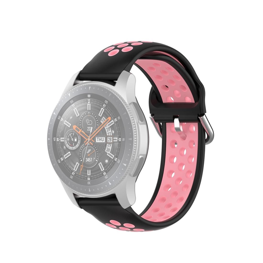 For Samsung Galaxy Watch 46mm / Gear S3 Universal Sports Two-tone Silicone Replacement Wrist Strap (Black Pink)