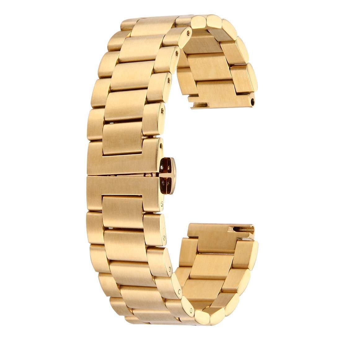 For Huawei Smart Watch Hidden Butterfly Buckle 3 Beads Stainless Steel Watchband (Gold)