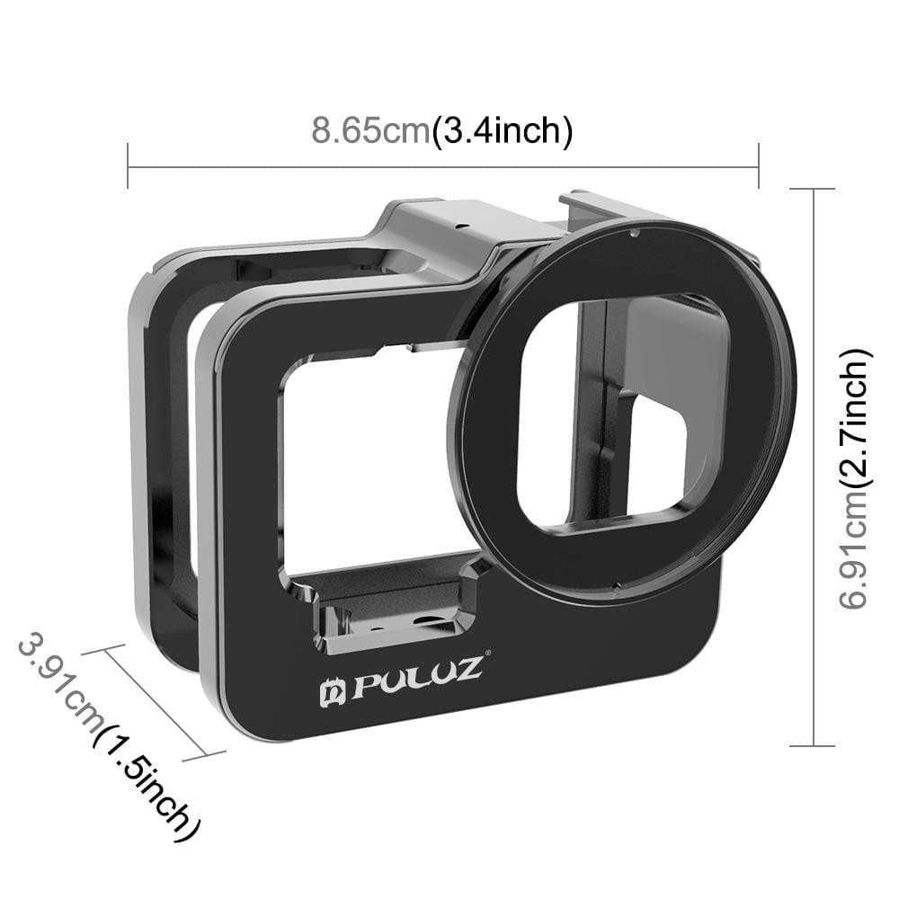 PULUZ for GoPro HERO9 Black Thicken Housing Shell CNC Aluminum Alloy Protective Cage with Insurance Frame & 52mm UV Lens (Black)
