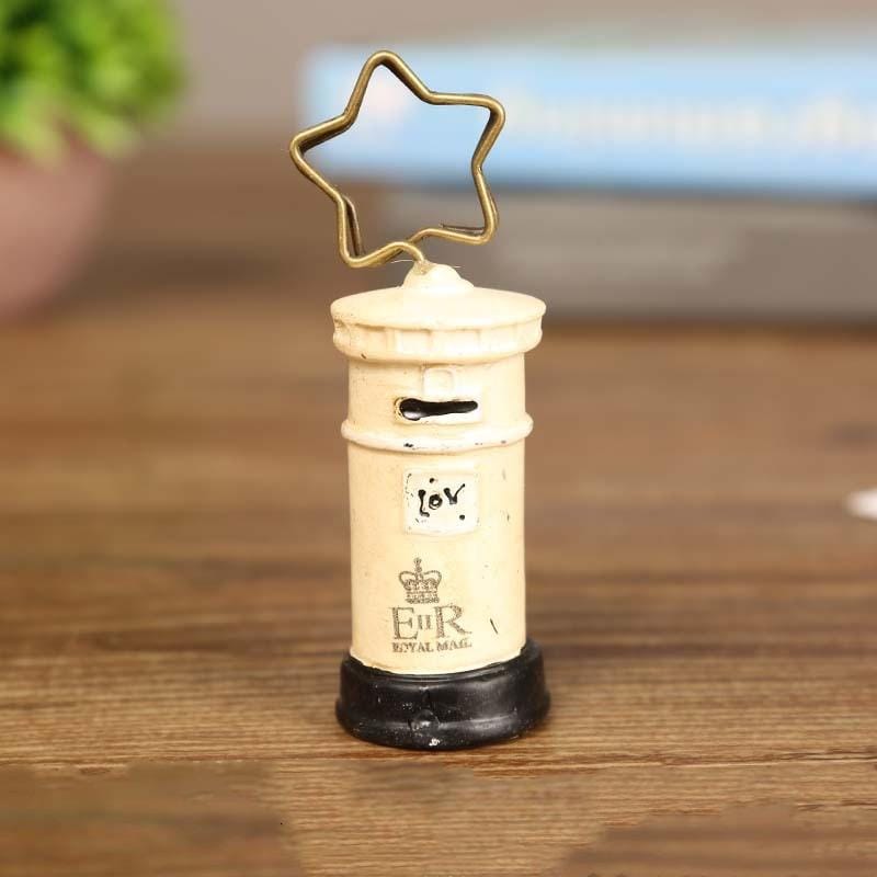 2 PCS Mailbox Shape Photo Paper Clip Note Holder Desk Name Card Clip (Beige)