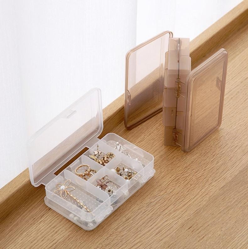5 PCS Double Layer 10 Grid Portable Jewelry Box Transparent Earring Storage Box, Random Color Delivery