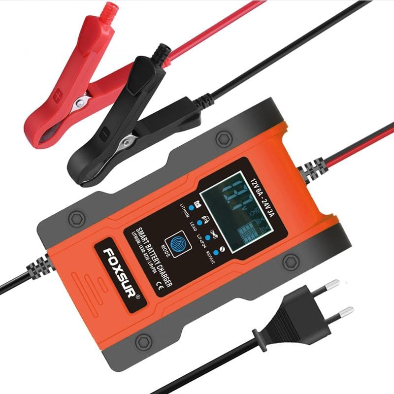 FOXSUR 12V-24V Car Motorcycle Repair Battery Charger AGM Charger Color:Red (UK Plug)