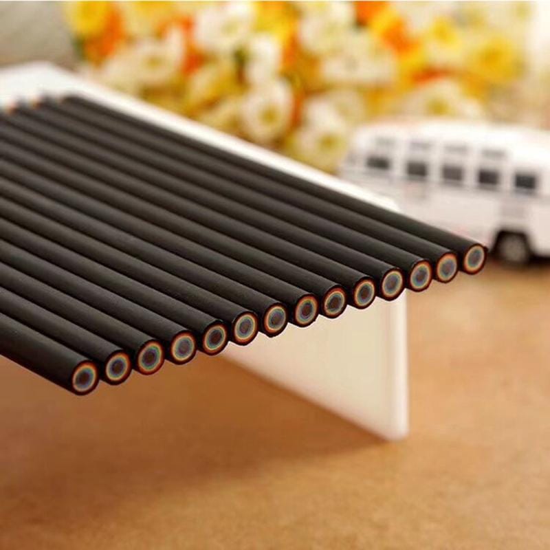 12 PCS Rainbow HB Environmental Pencil Paper Rod Pen (12 PCS Black)