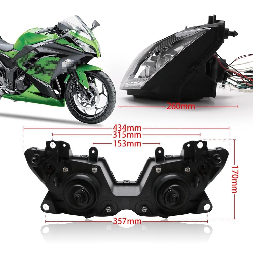 Speedpark Motorcycle LED Headlight Assembly with Angel Eyes for Kawasaki NINJA 250 300 ZX6R ZX 6R 2013-2016