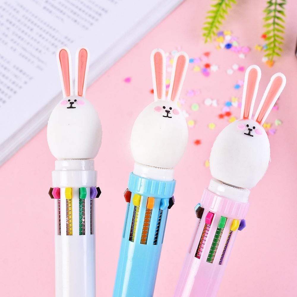 2 PCS 10 Colors Cute Rabbit Cartoon Ballpoint Pen School Office Supply (Blue)