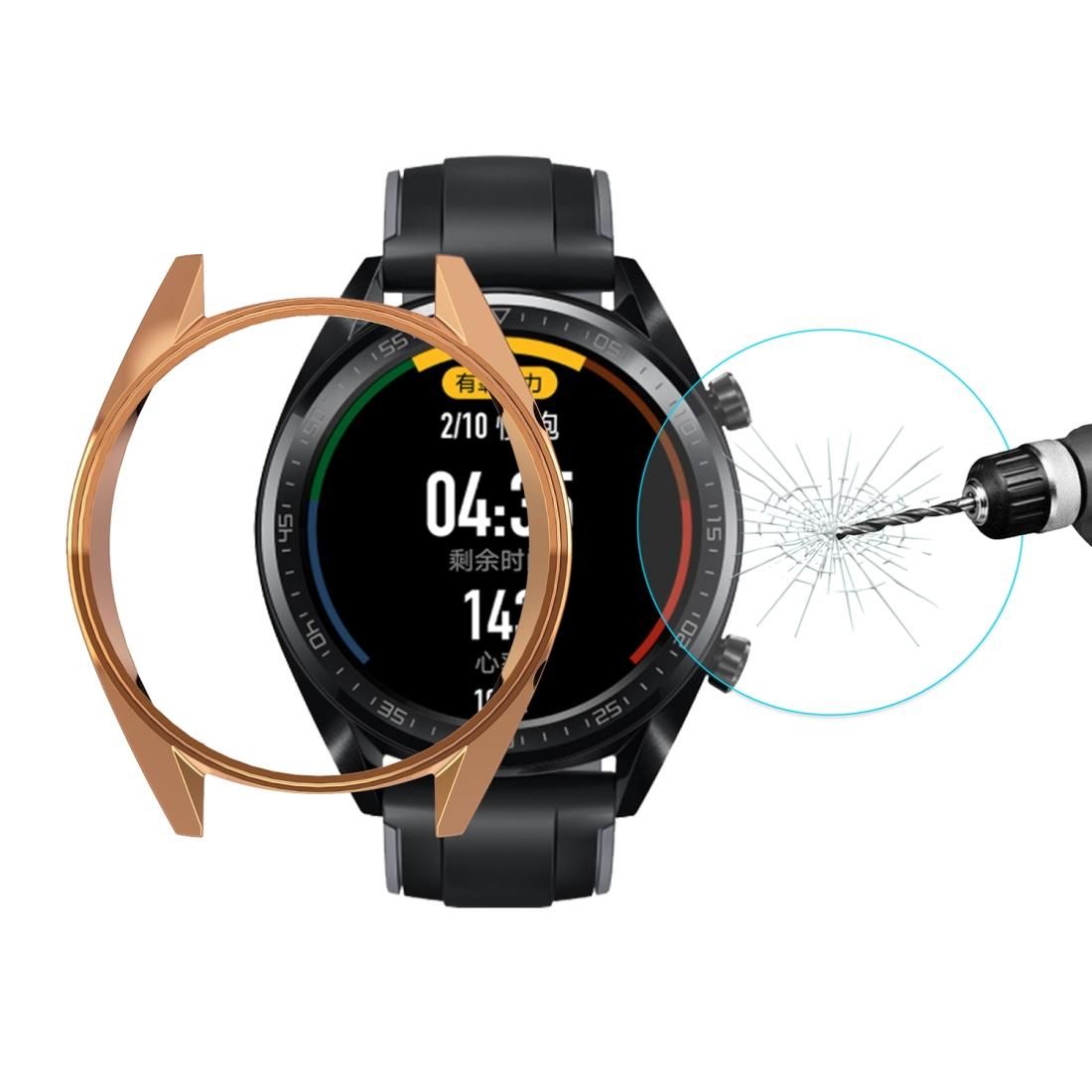 For HUAWEI Watch GT Classic / GT Active / GT Sport 46mm ENKAY Hat-prince 2 in 1 Full Coverage Electroplate TPU Case + 0.2mm 9H 2.15D Curved Edge Tempered Glass Film (Rose Gold)