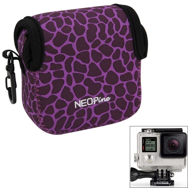 NEOPine GN-5 Leopard Texture Waterproof Housing Neoprene Inner Protective Bag Camera Pouch for GoPro HERO5/ 4 /3+ /3 /2 /1 (Purple)