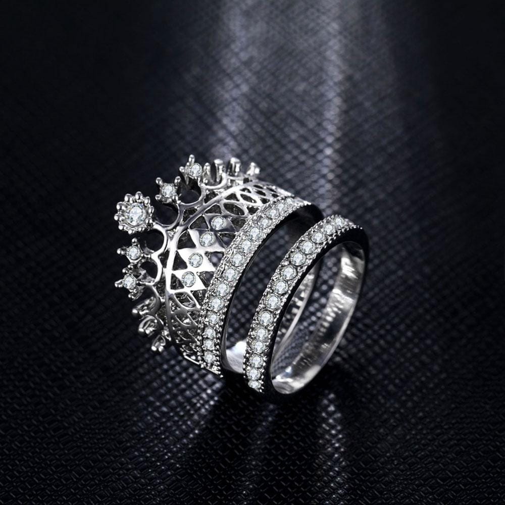 2PCS Fashion Accessories Jewelry Quality Crystal Lmperial Crown Ring For Women (8)