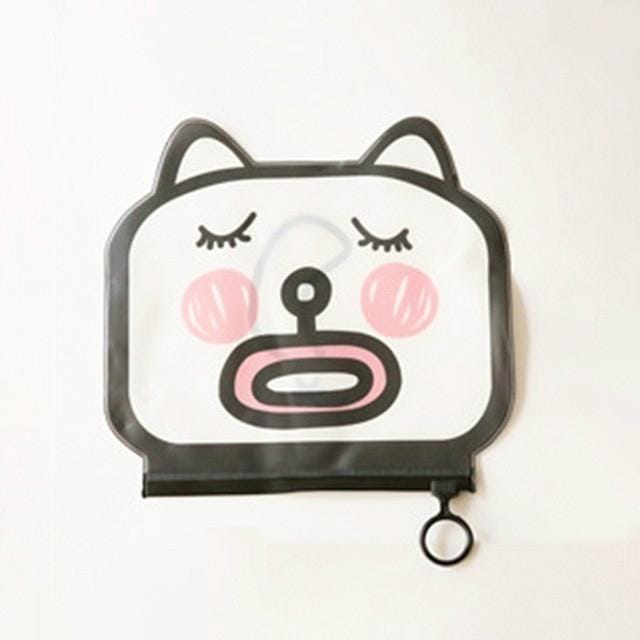 3 PCS Cartoon Cat Shape Stationery Storage Bag Creative Translucent Frosted Waterproof File Bag Zipper Bag (Blink)