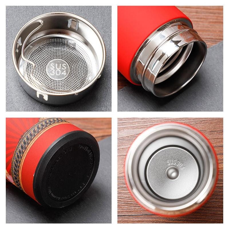 Retro Stainless Steel Vacuum Flask Student Art Water Cup (Red)