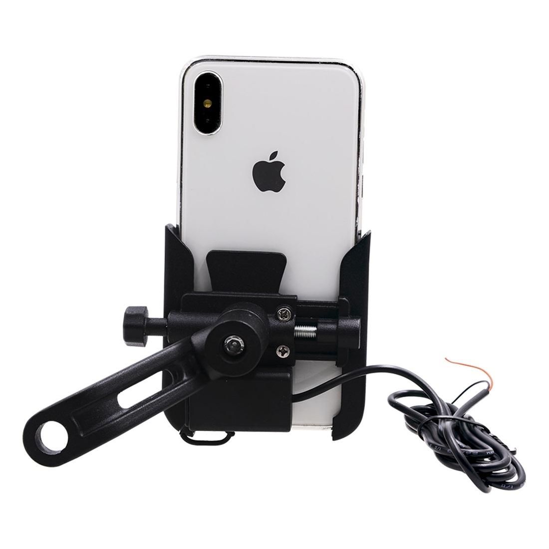 CS-856D1 Motorcycle Rotatable Chargeable Aluminum Alloy Mobile Phone Holder, Mirror Holder Version (Black)