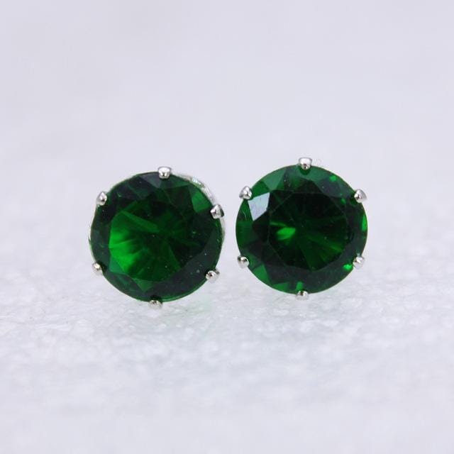 5 PCS Women Fashion Crystal Stud Imitation Zircon Earrings (Silver-Dark Green)