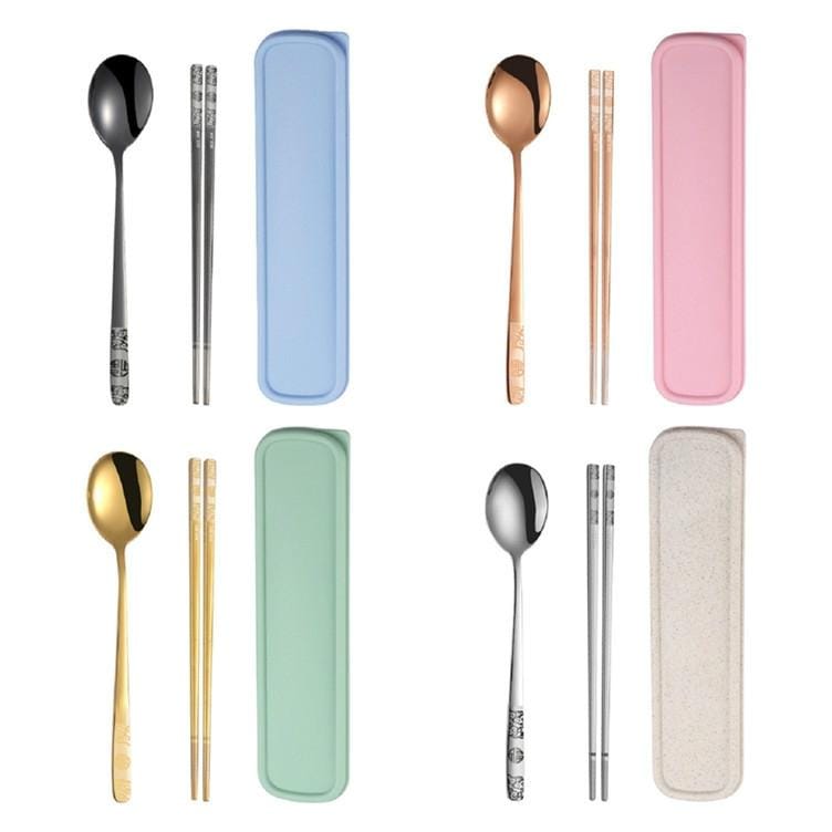 Stainless Steel Tableware Student Office Worker Portable Tableware Set, Specification:2 PCS / Set, Color:Silver