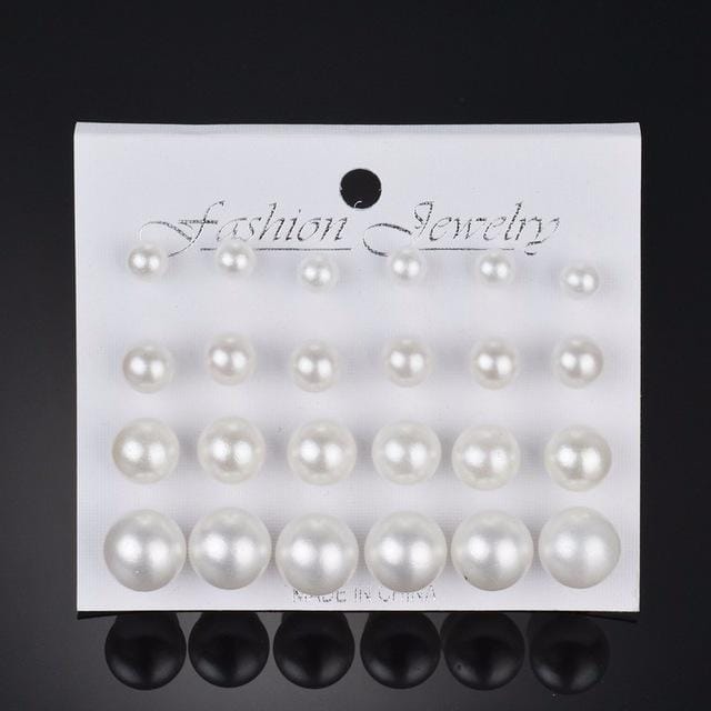 Square Crystal Stud Earrings Pearl Flower Earrings Set for Women (White Pearl)