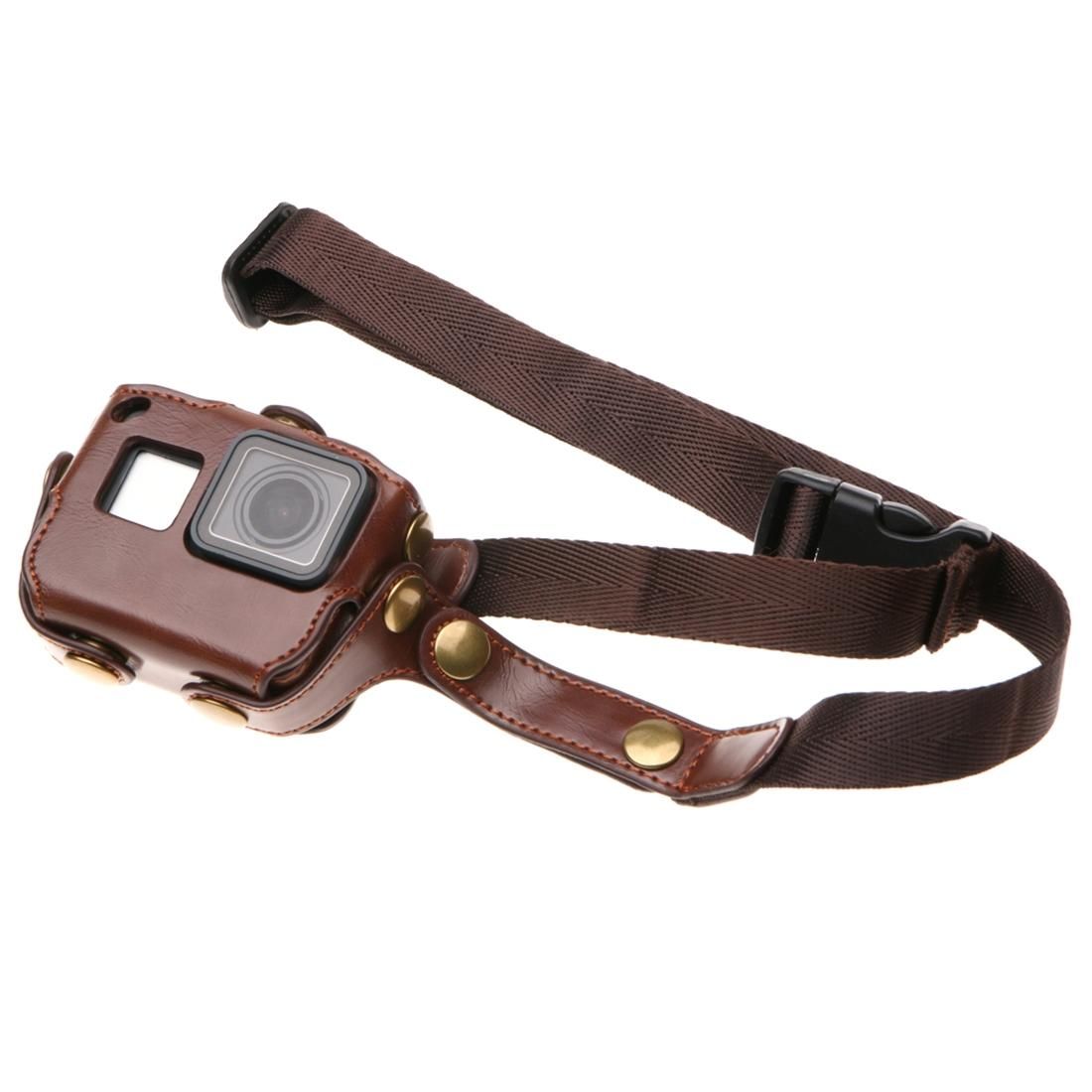 For GoPro HERO7 Black /6 /5  PU Leather Housing Case with Neck Strap & Buttons (Brown)