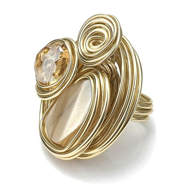 Boho Style Handmade Champagne Crystal Rings  Women Fashion Jewelry Wire Helical Wound Beads Finger Ring, Ring Size:9 (Style7)