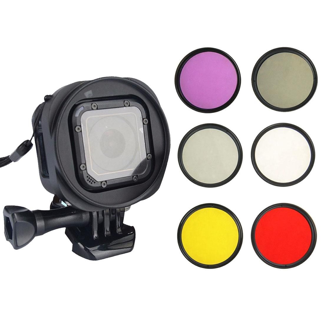 6 in 1 58mm ND2 Lens Filter + UV Lens Filter + Red Filter + FLD Filter + Yellow Filter + CPL Filter + Filter Adapter Ring Kitt for GoPro HERO5 Session /HERO4 Session