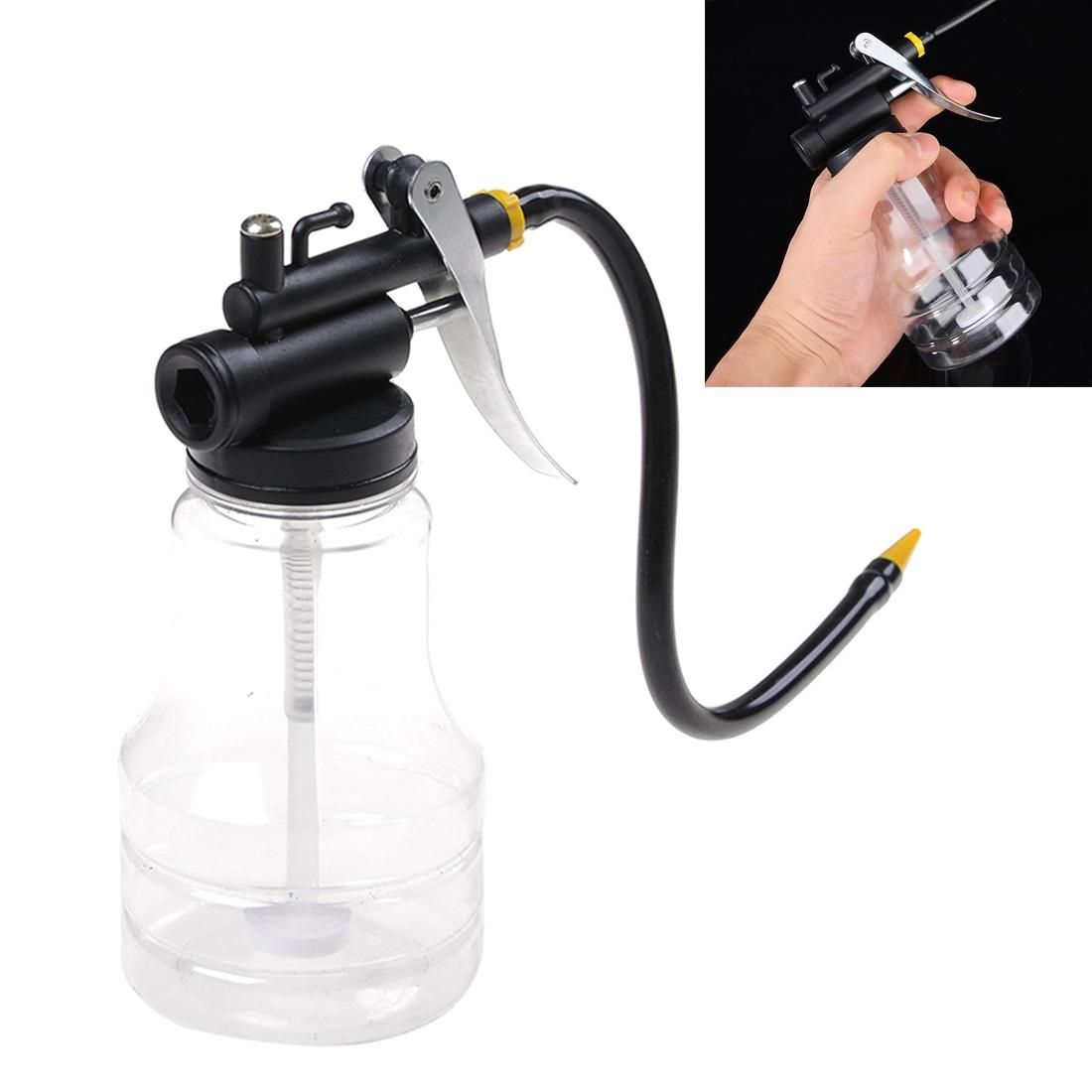 250cc Transparent High Pressure Pump Oiler Lubrication Oil Can Plastic Machine Oiler Grease 245mm Length flex Gun (Long mouth hose)