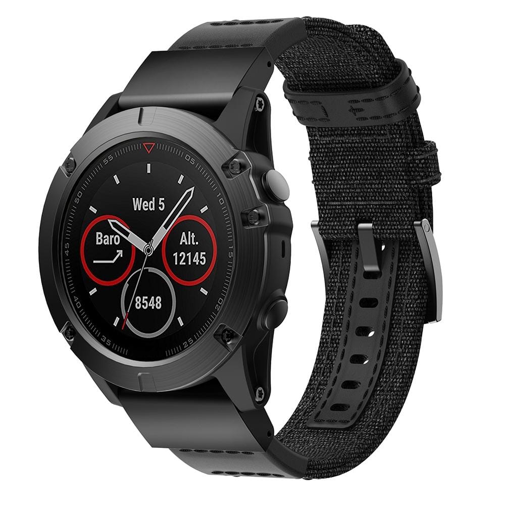 Canvas and Leather Wrist Strap Watch Band for Garmin Fenix5x Plus Fenix3, Wrist Strap Size:150+110mm (Black)