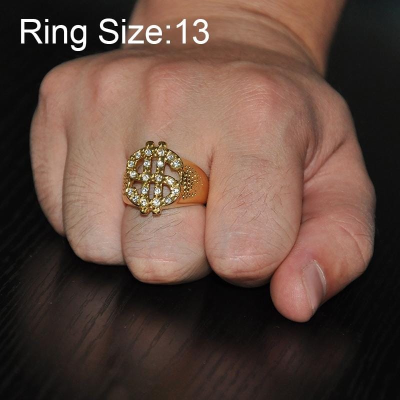 Rock Bling Gold US Dollar Sign Signets Rings for Men Jewelry, Ring Size:13 (Gold)