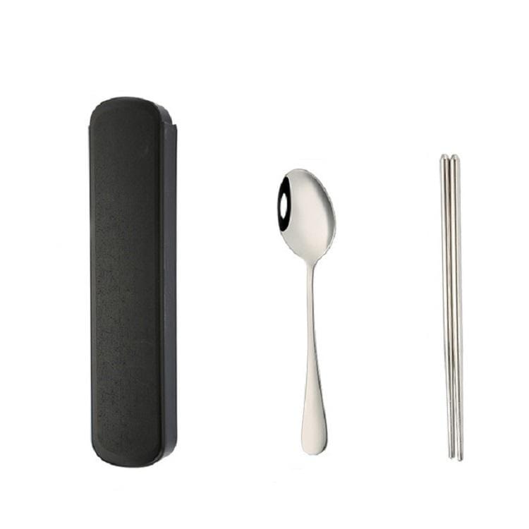 6 Boxes Stainless Steel Tableware Creative Portable Student Spoon Chopsticks Tableware Set, Style:2 PCS / Set (Black)