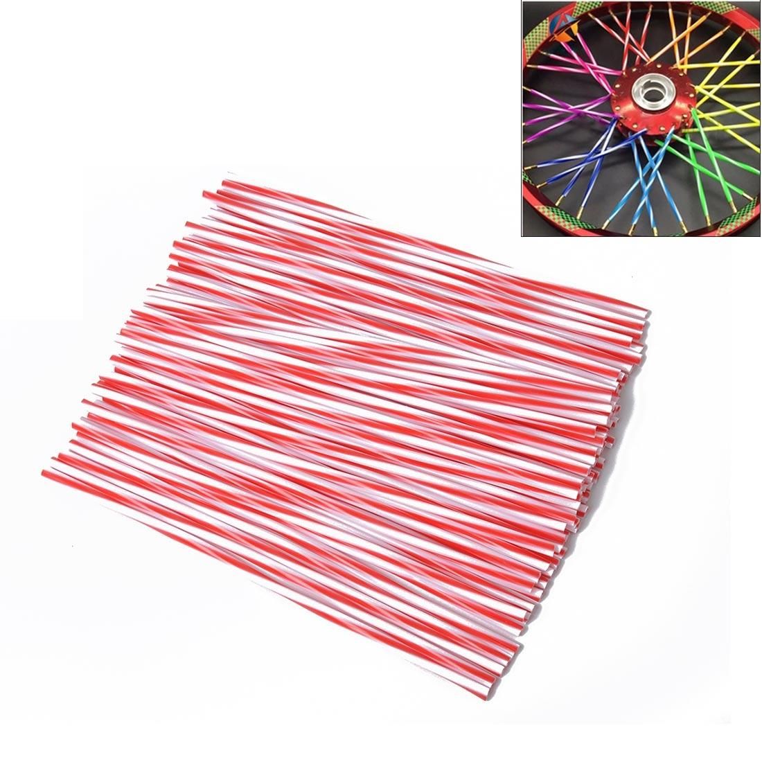 72 PCS Plastic Wheel Modified Spoke Wraps Skins Coat Trim Cover For Pipe Motorcycle Motocross Bike (Red+White)