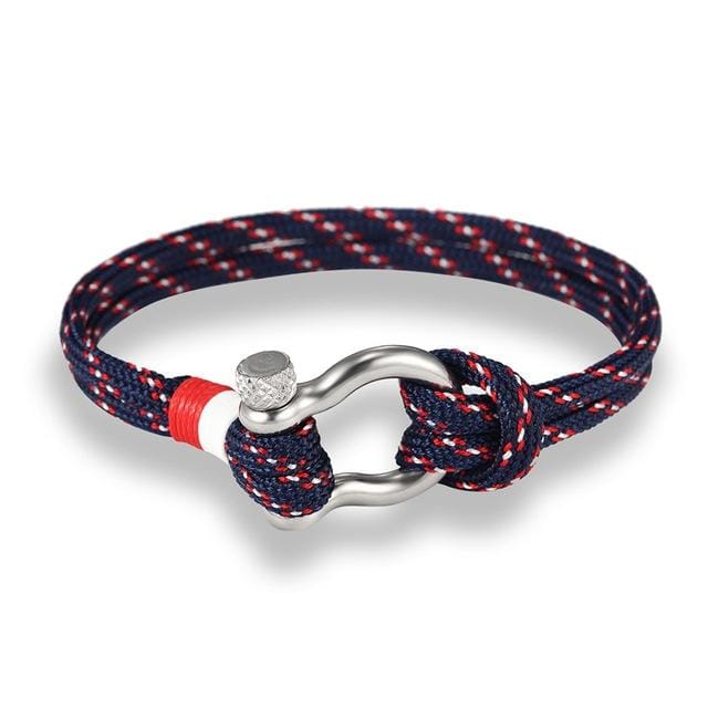 Navy Style Sport Camping Parachute Cord Survival Bracelet with Stainless Steel Shackle Buckle (Red)