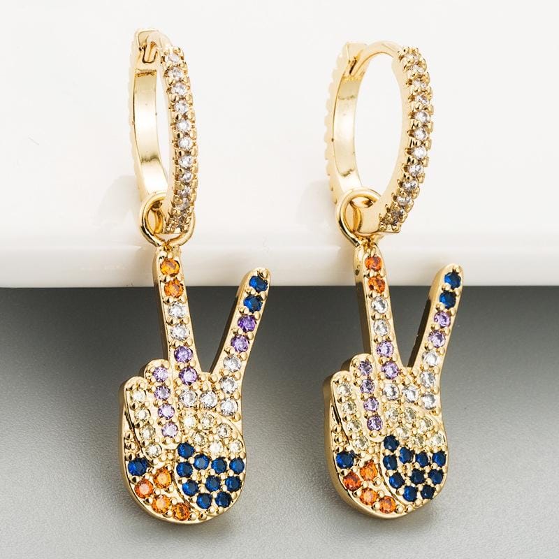 Finger Victory Gesture Earrings Female Color Zircon Earrings
