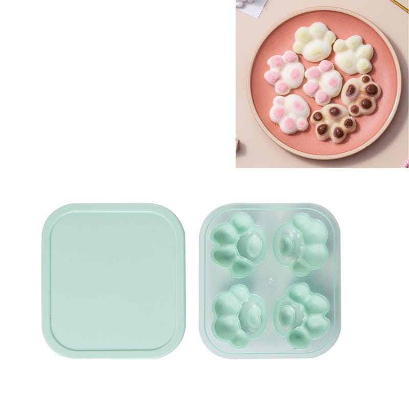Household Cat Paw Shape Creative Silicone Ice Box Ice Cube Mold Ice Hockey DIY Food Supplement Box with Lid (Vegetation Green)