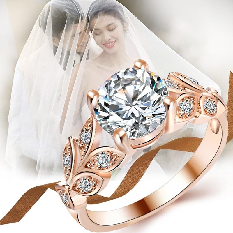 Crystal Leaf Shape Cubic Zircon Ring for Women Jewelry, Ring Size: 6