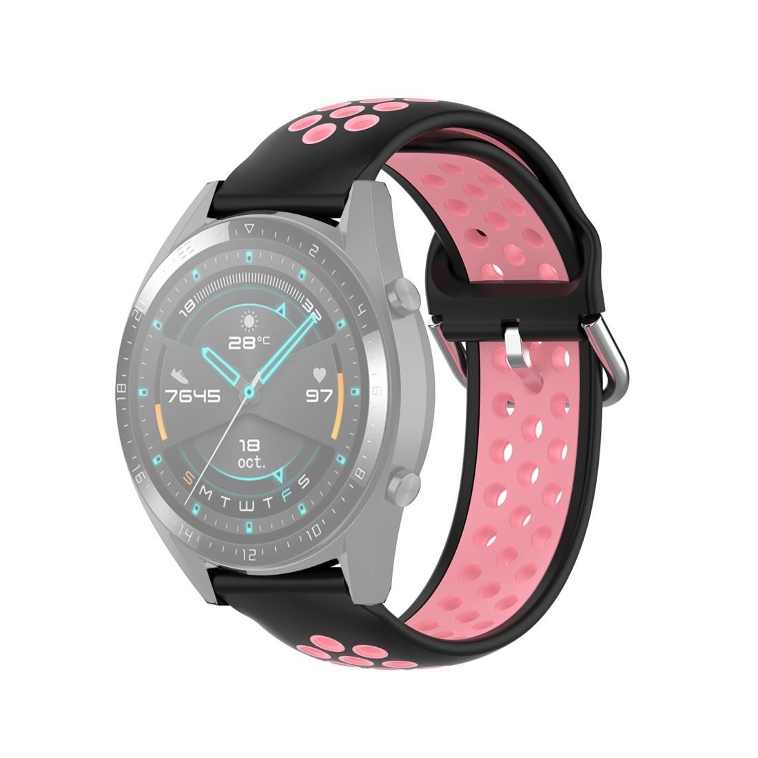 22mm Universal Sports Two Colors Silicone Replacement Strap Watchband (Black Pink)