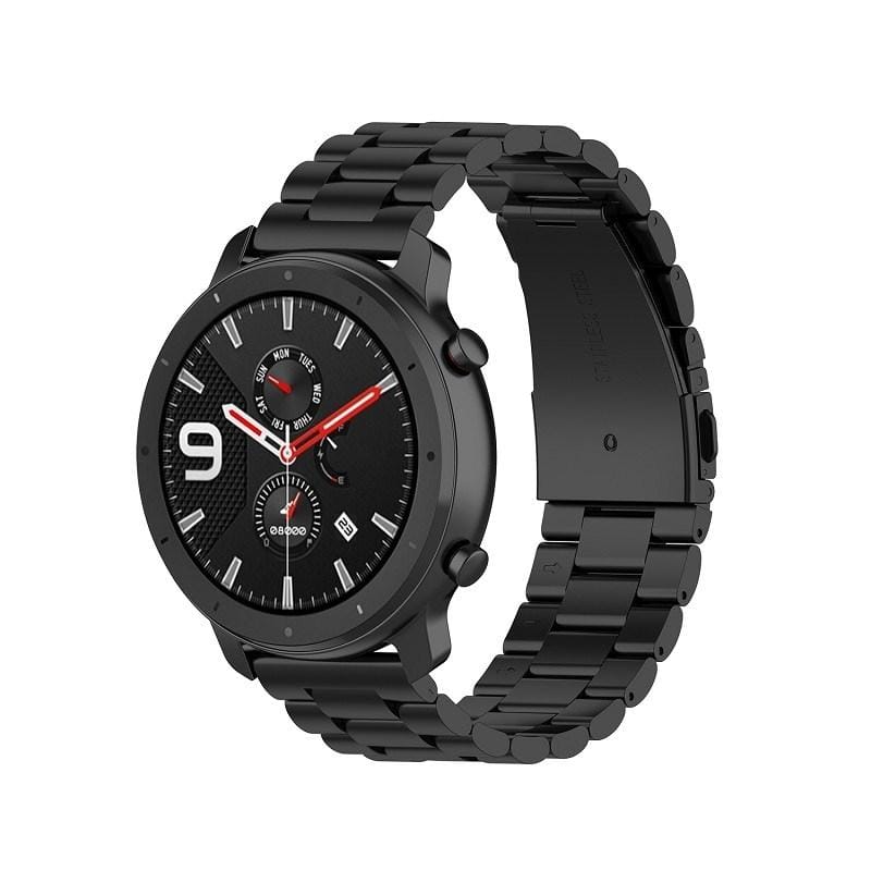 Suitable For Samsung Gear S2 Sport / Galaxy Watch Active 2 Universal 20mm Stainless Steel Metal Strap Butterfly Buckle Three Beads (black)