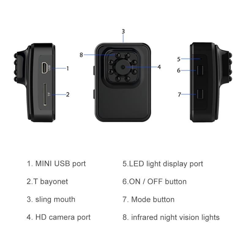 R3 Full HD 1080P 2.0MP Mini Camcorder Action Camera, 120 Degrees Wide Angle, Support Night Vision / Motion Detection (Black)