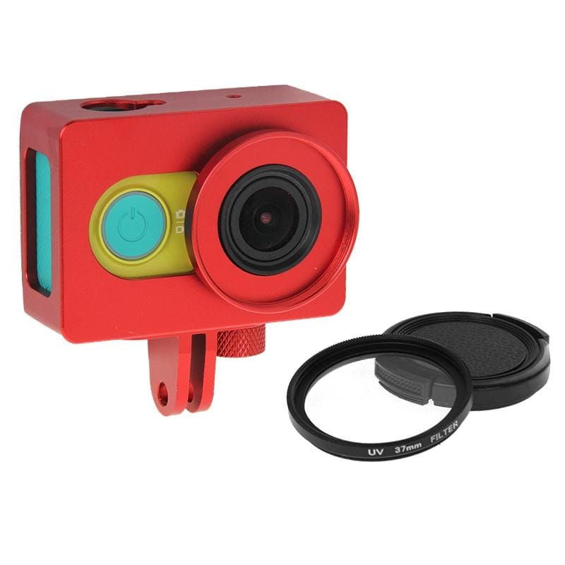 Housing Shell Metal Protective Cage with Mount Adapter + UV Lens Filter for Xiaoyi Sport Camera (Red)