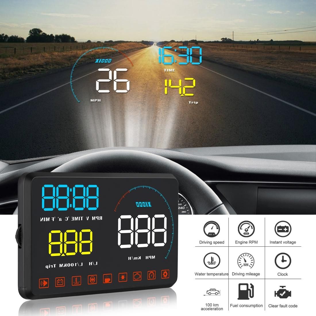 A9 5.5 inch Universal Car OBD2 HUD Vehicle-mounted Head Up Display (Yellow)