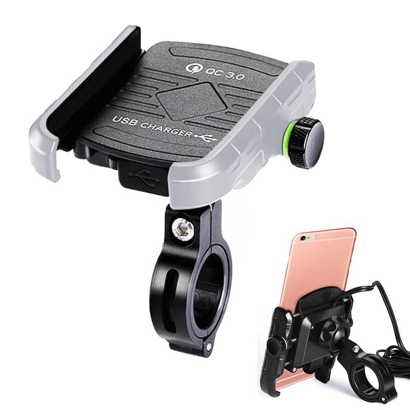Motorcycles / Bicycle USB Charger QC 3.0 Fast Charging Phone Bracket, Suitable for 6-9cm Device (Silver Grey)
