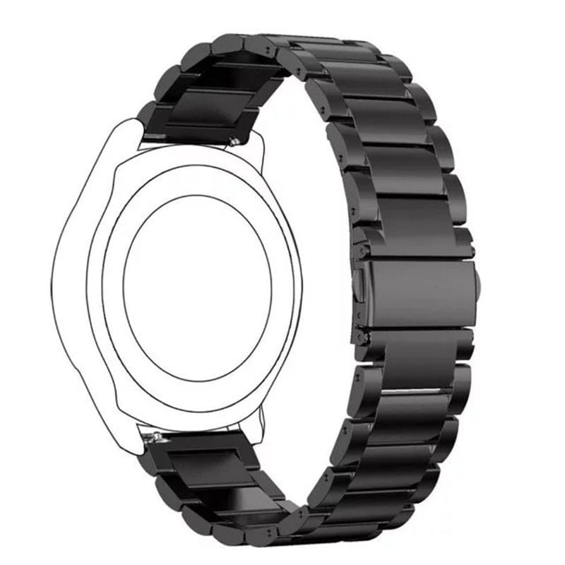 22mm For Huawei Watch GT2e GT2 46mm Three Flat Buckle Stainless Steel Straps (Black)