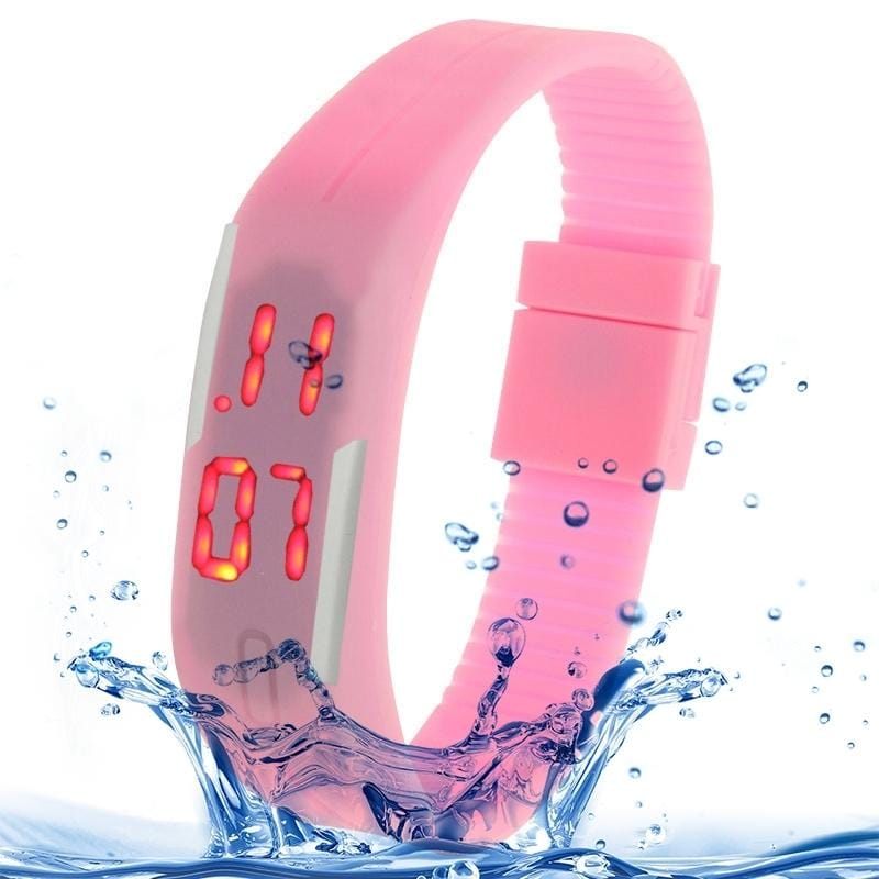 Fashion Waterproof Silicone Bracelet Watch with LED Display (Pink)