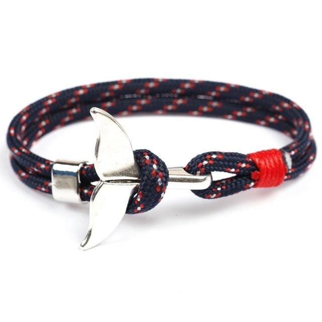 Whale Tail Anchor Charm Nautical Survival Rope Chain Bracelets (Dark blue)