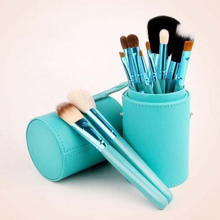12 PCS Professional Makeup Brush Set Beauty Kit Cosmetic with PU Leather Cup Carrying Case (Green)