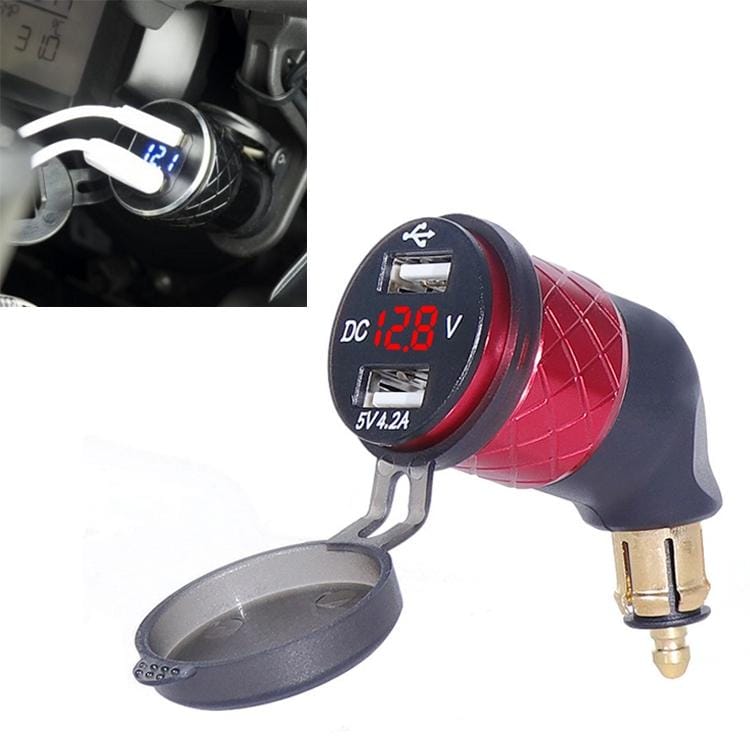 German EU Plug Special Motorcycle Elbow Charger Dual USB Voltmeter 4.2A Charger, Shell Color:Red (Red Light)