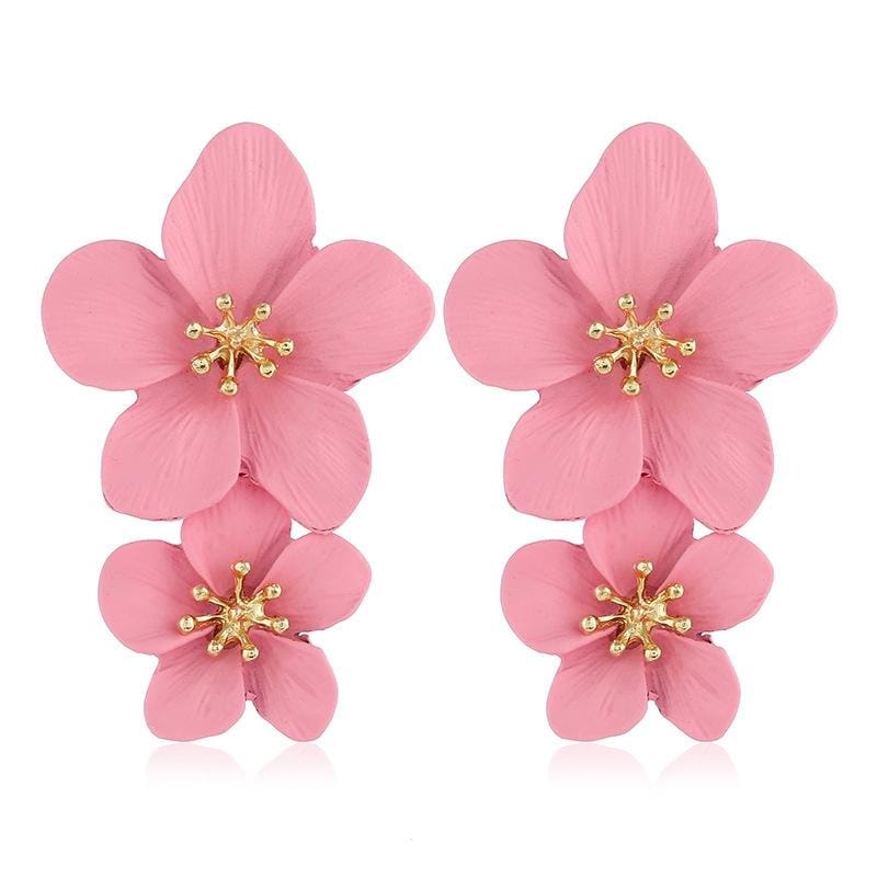 2 PCS Ladies Fashion Geometric Flower Earrings (Pink)