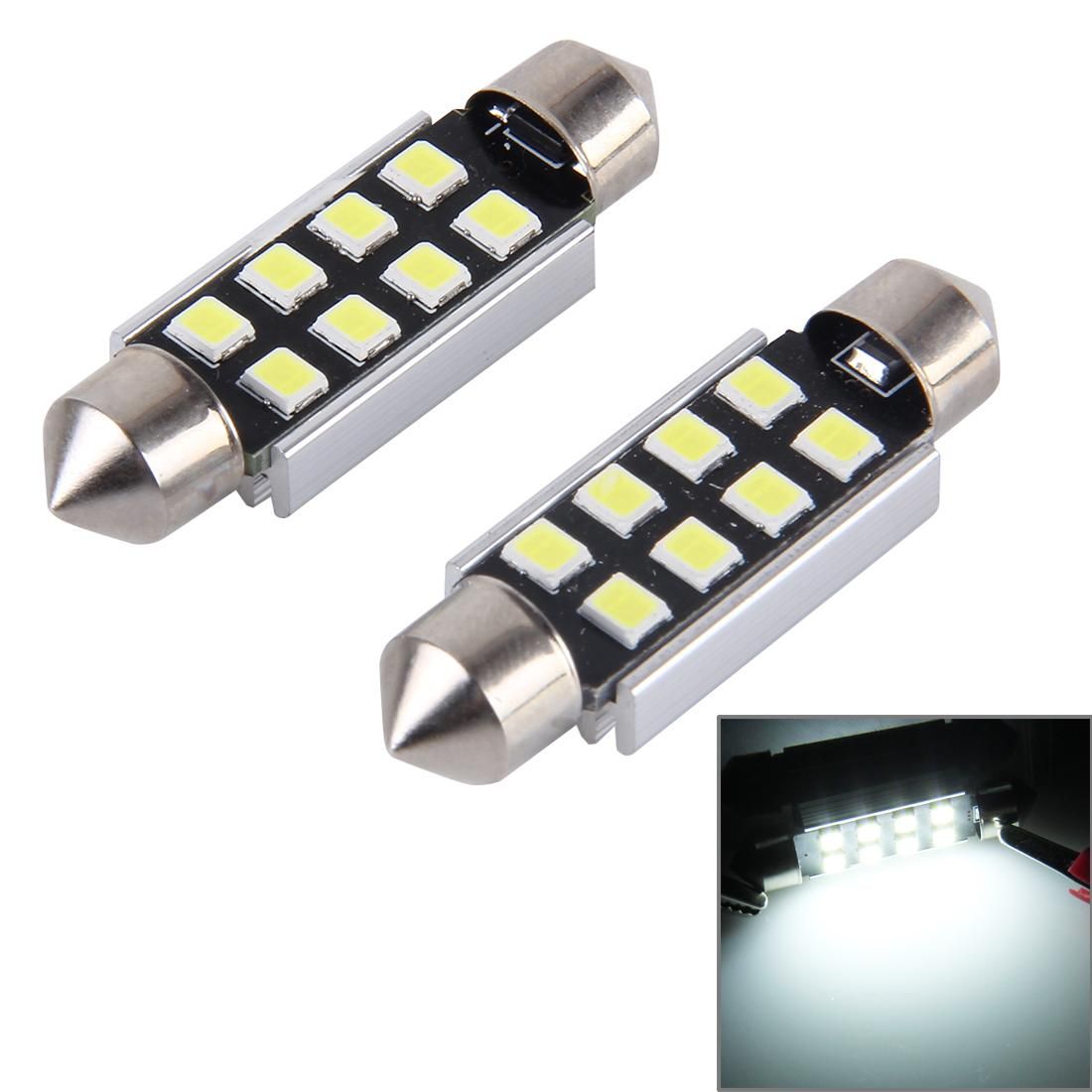 2 PCS 39mm Festoon 3W 300LM White Light 8 LED 3528 SMD Canbus Error-Free Car Reading Lamps, DC 12