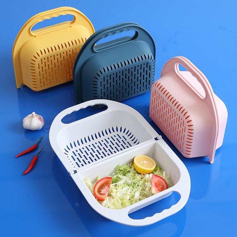 Kitchen Household Creative Folding Fruit Basket Plastic Vegetable Draining Basket (Pink)