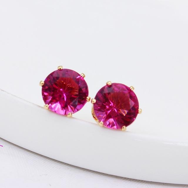 5 PCS Women Fashion Crystal Stud Imitation Zircon Earrings (Gold-Rose Red)